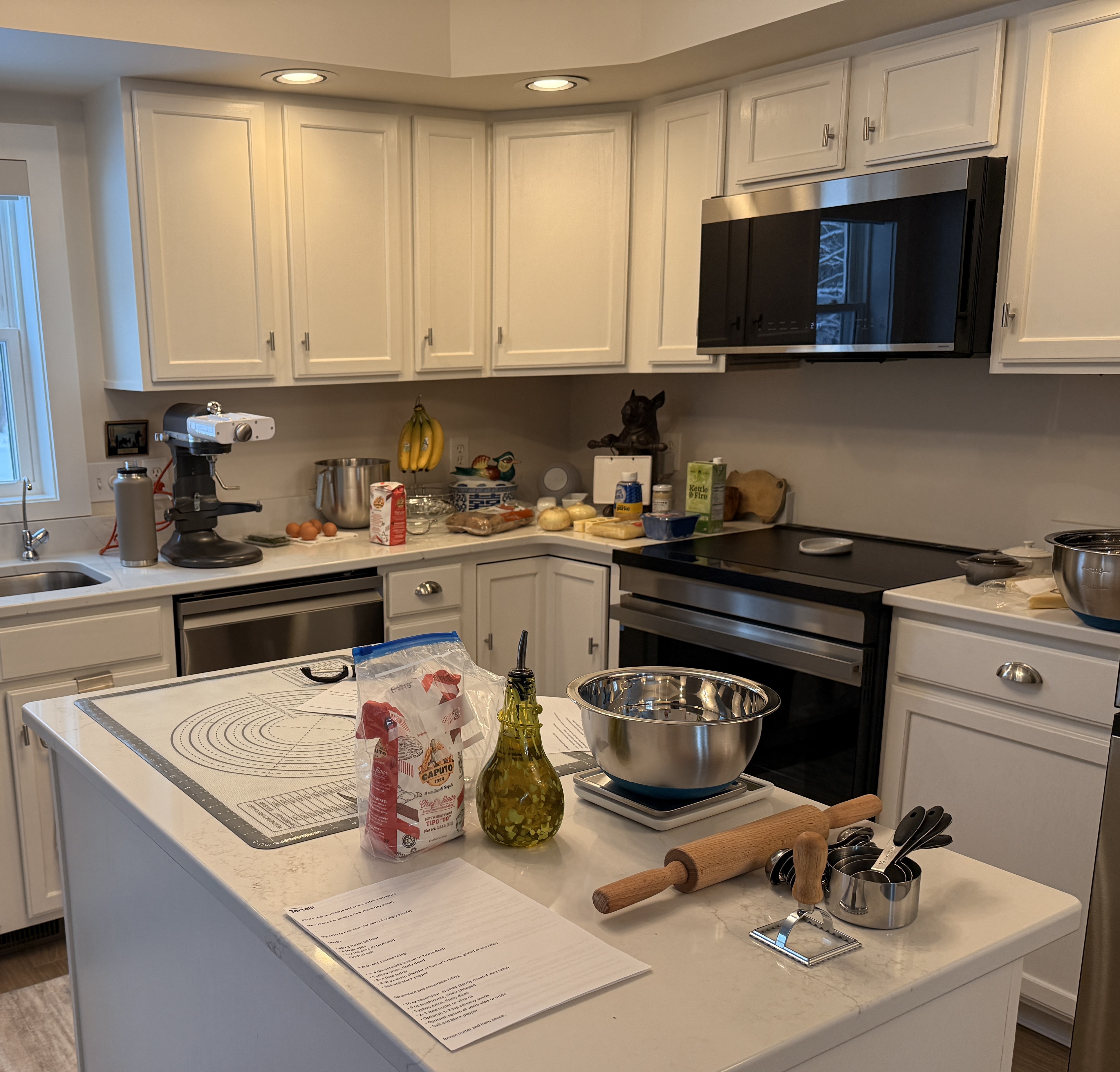 Fresh pasta dough and filling preparation on the counter